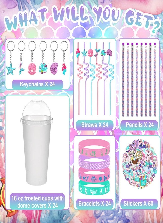 Saypacck 194 Pcs Valentine Gift Mermaid Party Favors Goody Cup Fillers, Mermaid Birthday Party Decorations Straws Keychains Pencils Bracelets for Goodie Bag Stuffer, Classroom Rewards, Piñata Supplies - Image 2